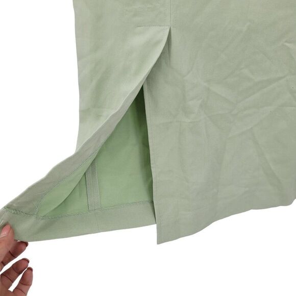 Vintage 80s Chadwick's Sage Green Maxi Skirt 6 Rayon Straight Back Slits Modest - Picture 9 of 11